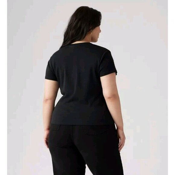 Levi's Womens Off Black Short Sleeve Rib 90s Style Baby T-Shirt Size XL Slim Fit - Picture 8 of 15